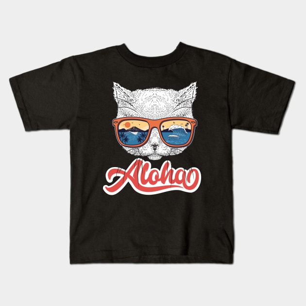 Funny Cat Hawaiian Aloha Cat Lover Hawaii Kids T-Shirt by Ramadangonim